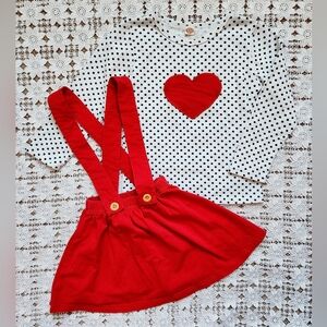 Valentine's Day heart top & overall dress set